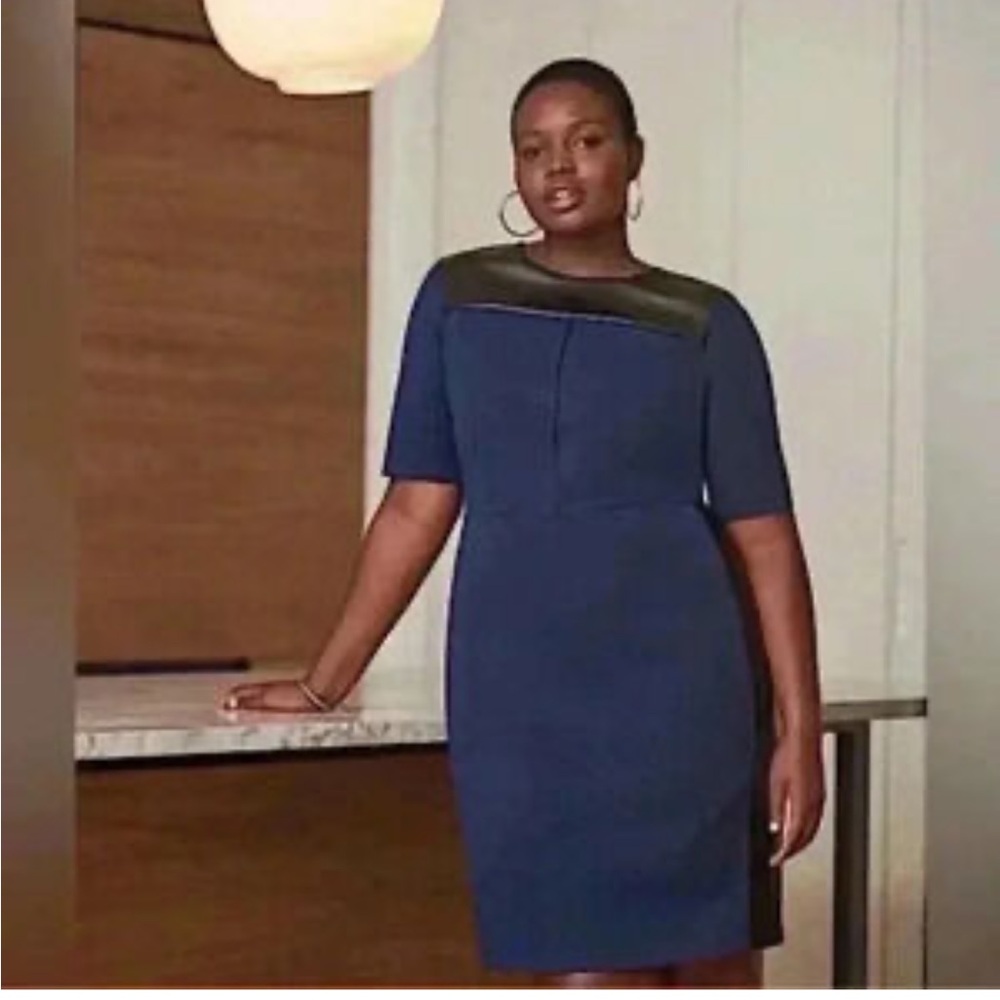 Plus Size Eloquii Blue and Black Sheath Dress Short Sleeve Work